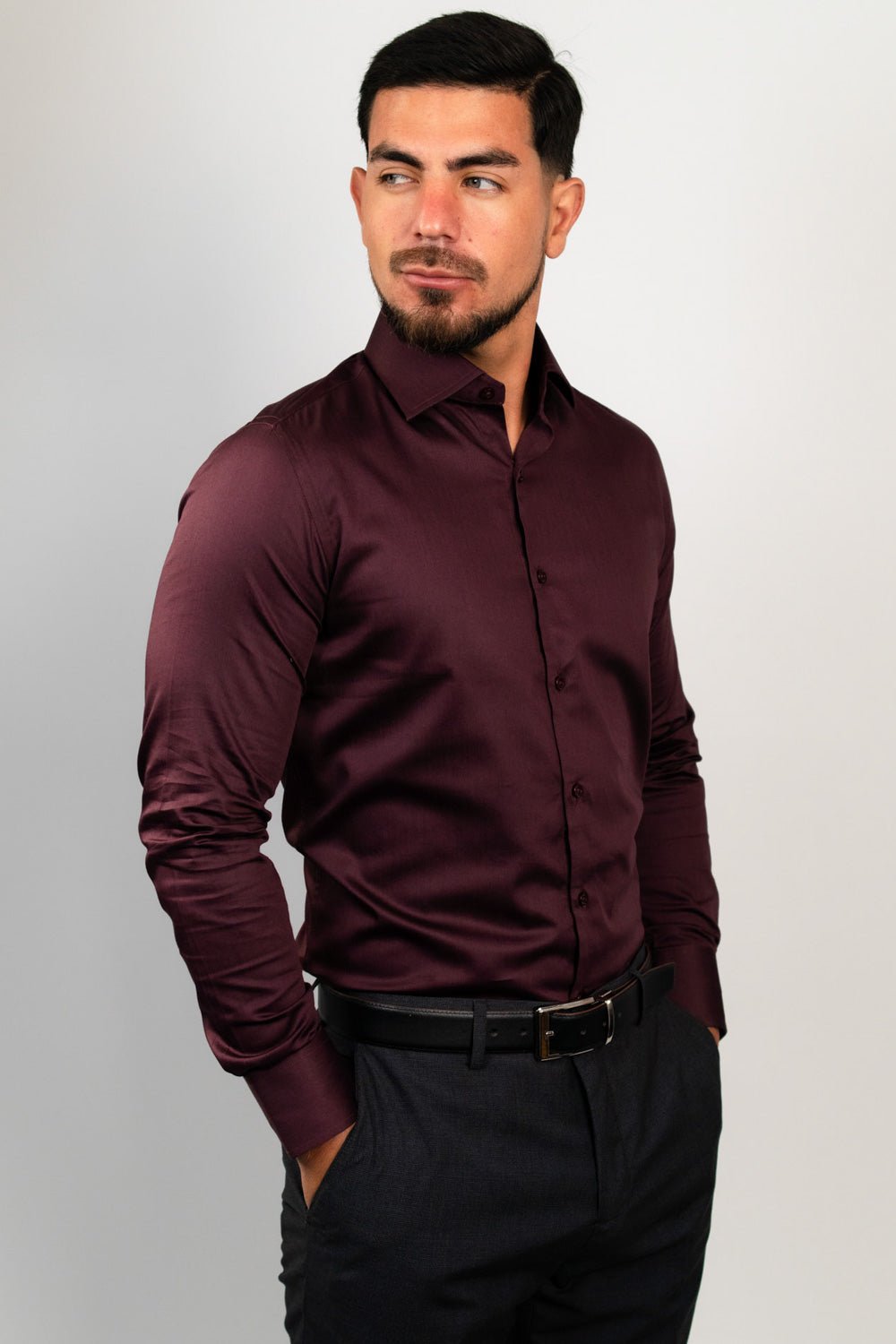 Preventa - Camisa Vino Algodón Stretch Slim Fit - BARBADENS