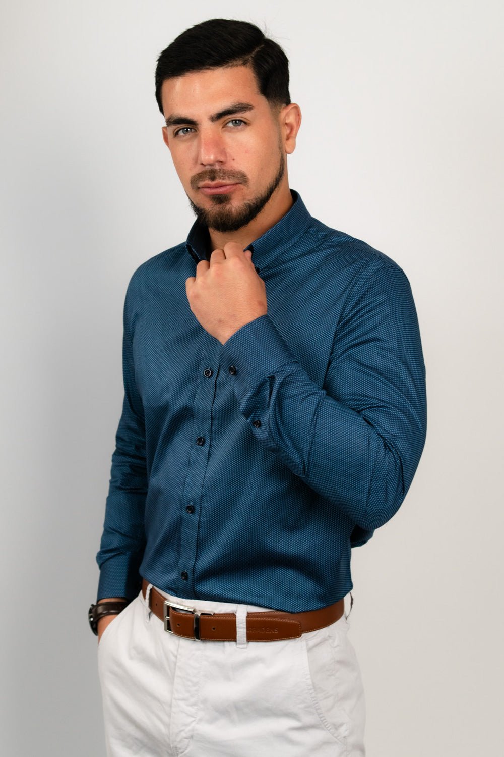 Camisa Azul Est. Algodón Pima Slim Fit - BARBADENS