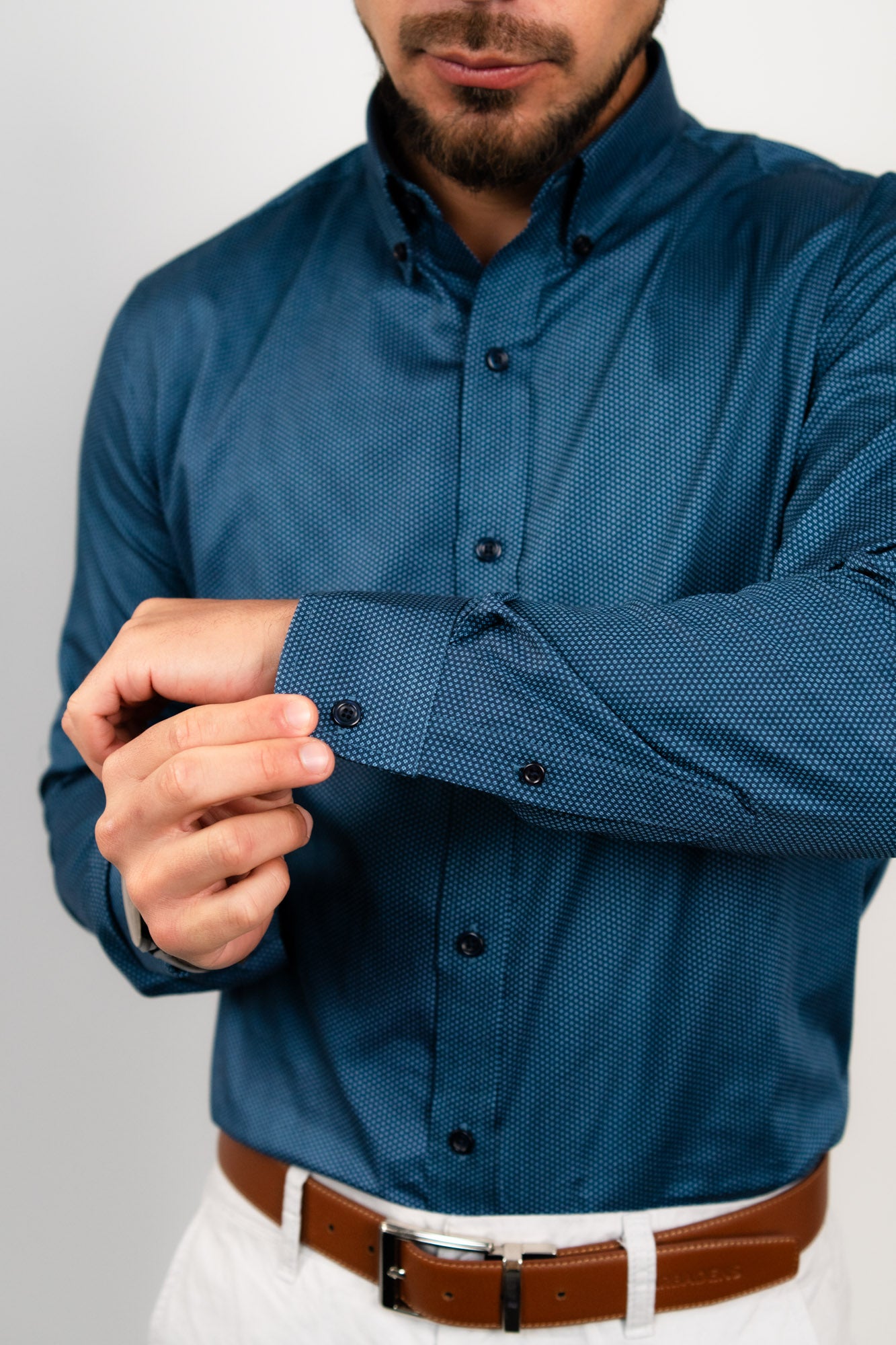 Camisa Azul Est. Algodón Pima Slim Fit - BARBADENS