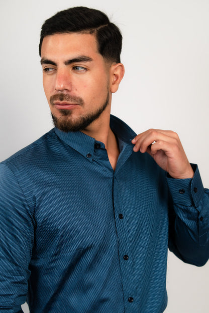 Camisa Azul Est. Algodón Pima Slim Fit - BARBADENS