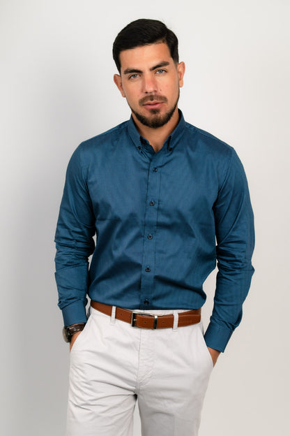 Camisa Azul Est. Algodón Pima Slim Fit - BARBADENS