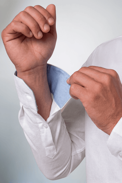 Preventa - Camisa Blanca Contraste Bambú Algodón Stretch Slim Fit - BARBADENS