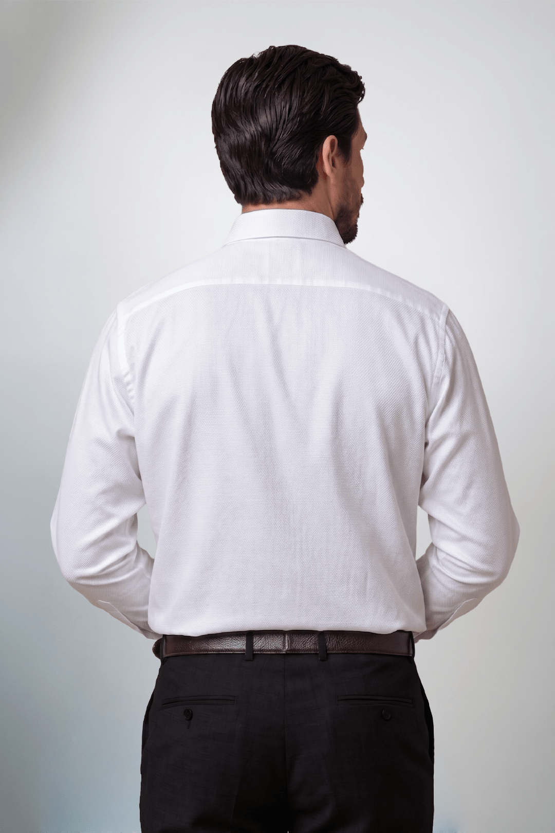 Preventa - Camisa Blanca Contraste Bambú Algodón Stretch Slim Fit - BARBADENS