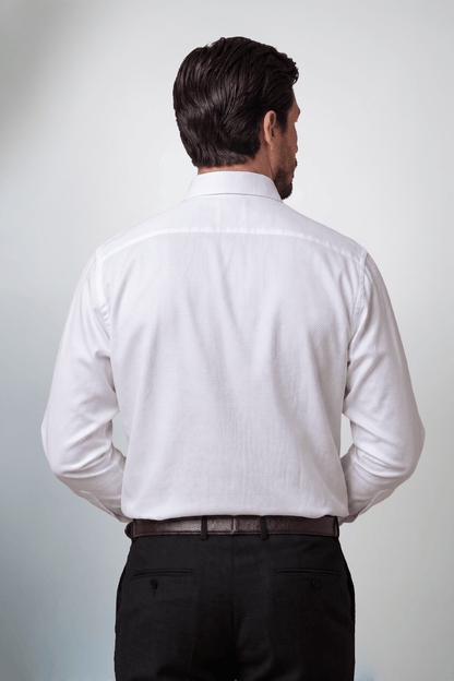 Preventa - Camisa Blanca Contraste Bambú Algodón Stretch Slim Fit - BARBADENS