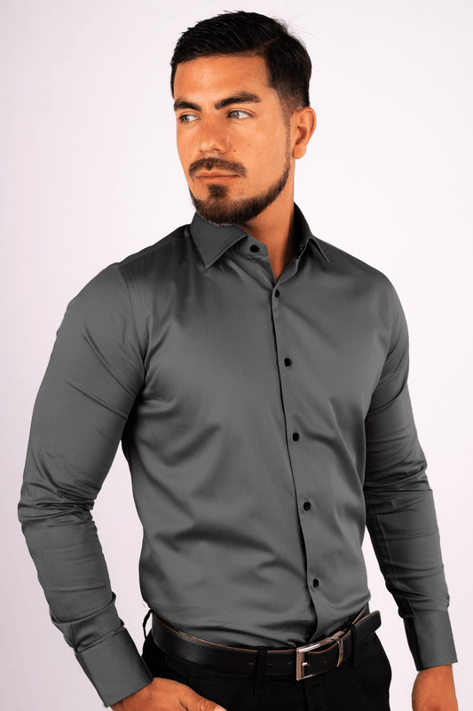 Preventa - Camisa Charcoal Algodón Stretch Slim Fit - BARBADENS