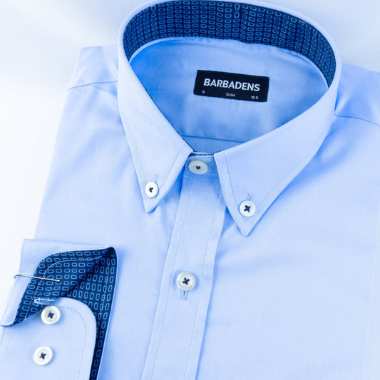 Preventa - Camisa Celeste Algodón Stretch Casual Slim Fit - BARBADENS