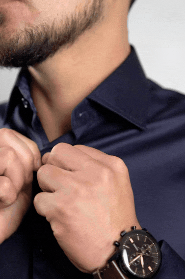 Camisa Azul Noche Contraste Algodón Stretch Slim Fit