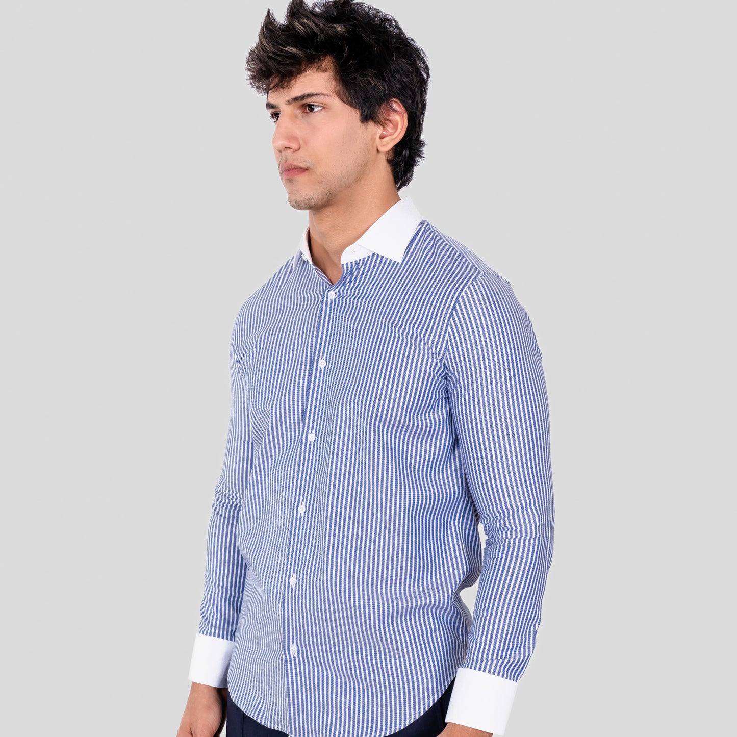 Camisa Rayas Azul Winchester Pima Slim Fit - BARBADENS
