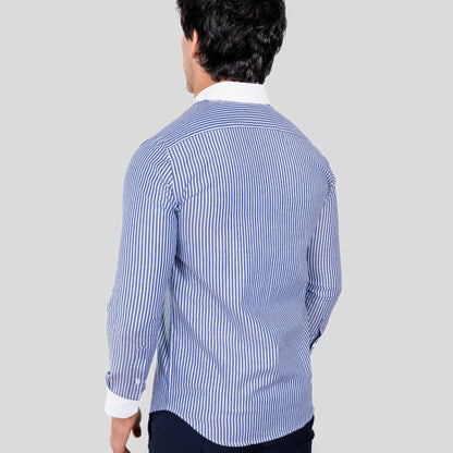 Camisa Rayas Azul Winchester Pima Slim Fit - BARBADENS