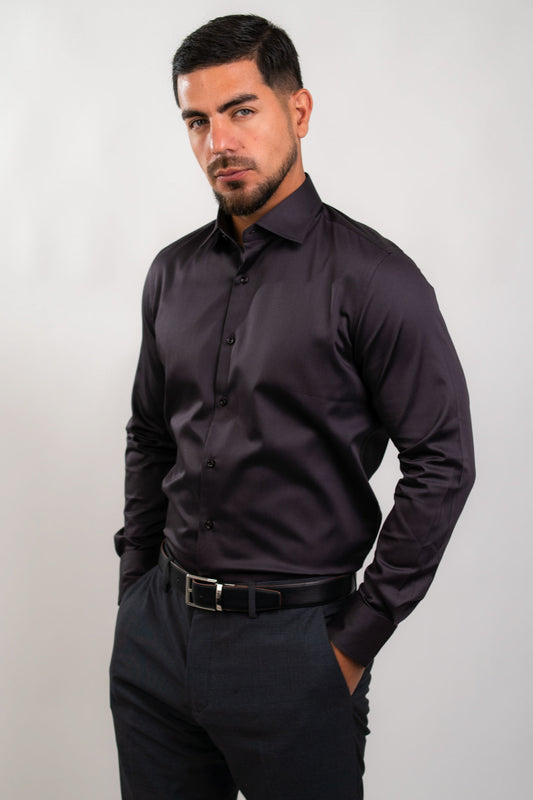 Camisa Slim Fit Algodón Stretch Marrón