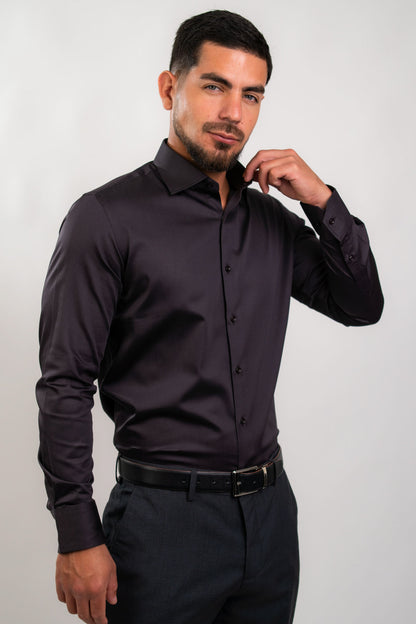 Camisa Slim Fit Algodón Stretch Marrón