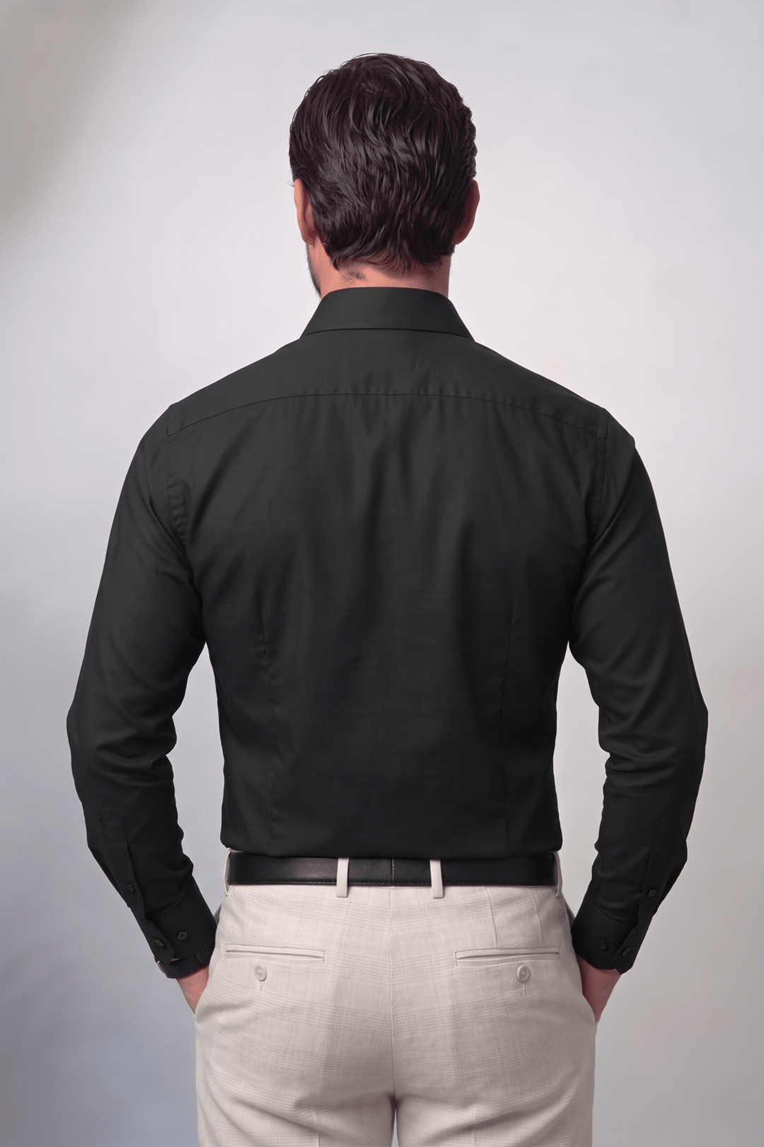 Preventa - Camisa Negra Algodón Bambú Stretch Slim Fit - BARBADENS