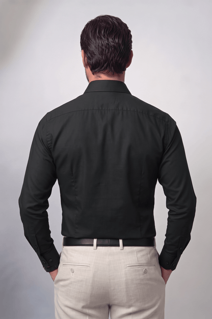 Preventa - Camisa Negra Algodón Bambú Stretch Slim Fit - BARBADENS