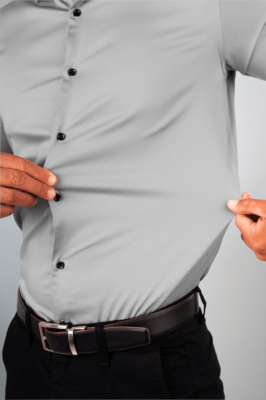 Preventa - Camisa Plateada Algodón Stretch Slim Fit - BARBADENS