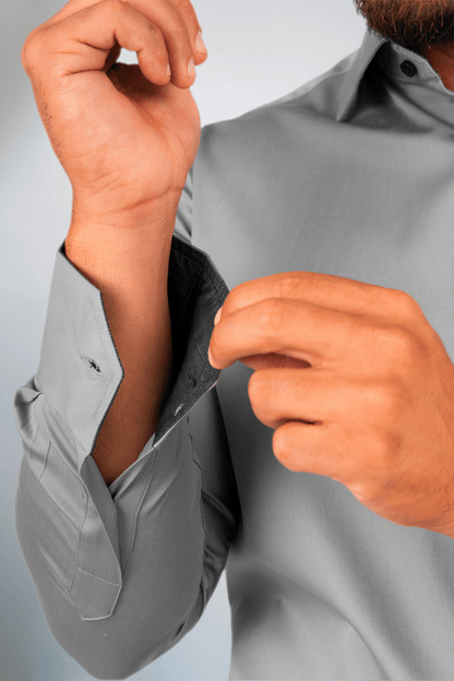 Preventa - Camisa Plateada Algodón Stretch Slim Fit - BARBADENS