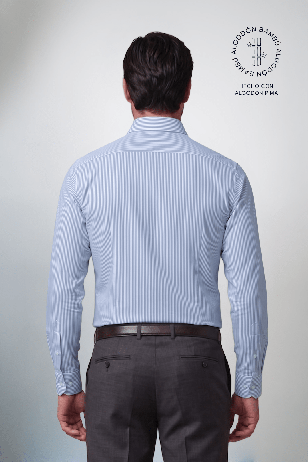 Preventa - Camisa Rayas Celeste Algodón Bambú Slim Fit - BARBADENS