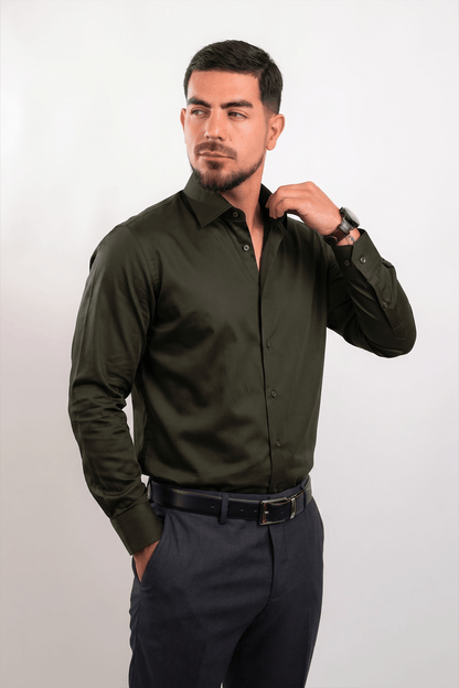 Preventa - Camisa Verde Militar Algodón Stretch Regular Fit - BARBADENS