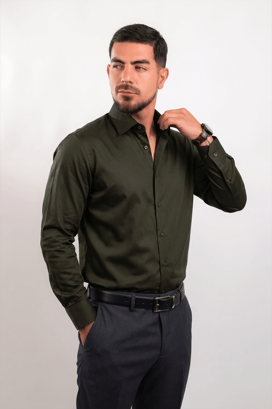 Preventa - Camisa Verde Militar Algodón Stretch Regular Fit - BARBADENS