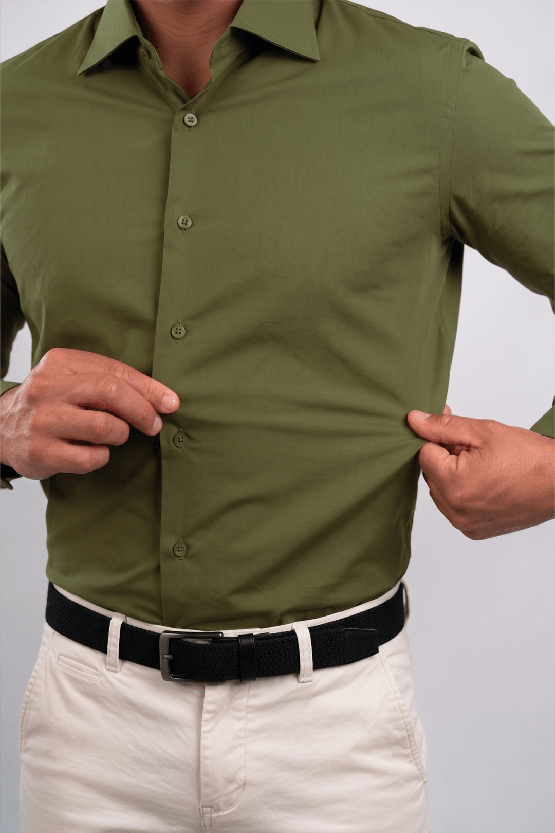 Preventa - Camisa Verde Olivo Algodón Strecth Slim Fit - BARBADENS