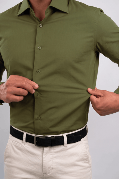Preventa - Camisa Verde Olivo Algodón Strecth Slim Fit - BARBADENS