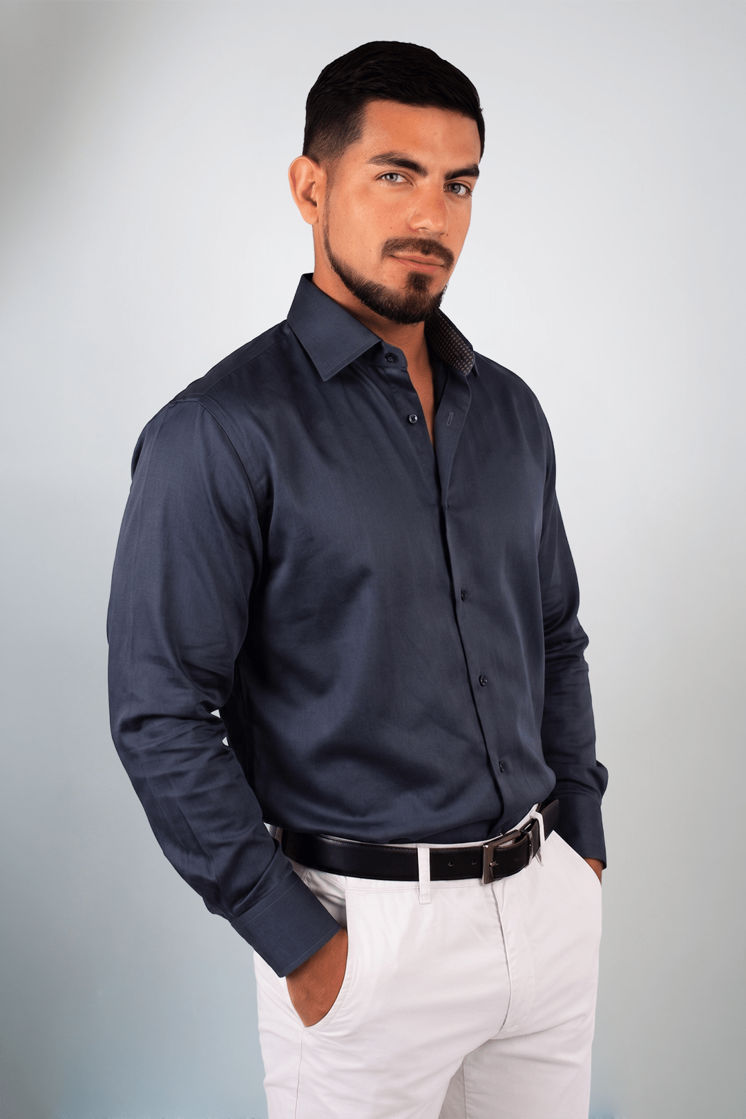 Preventa - Camisa Azul Acero Algodón Stretch Regular Fit - BARBADENS