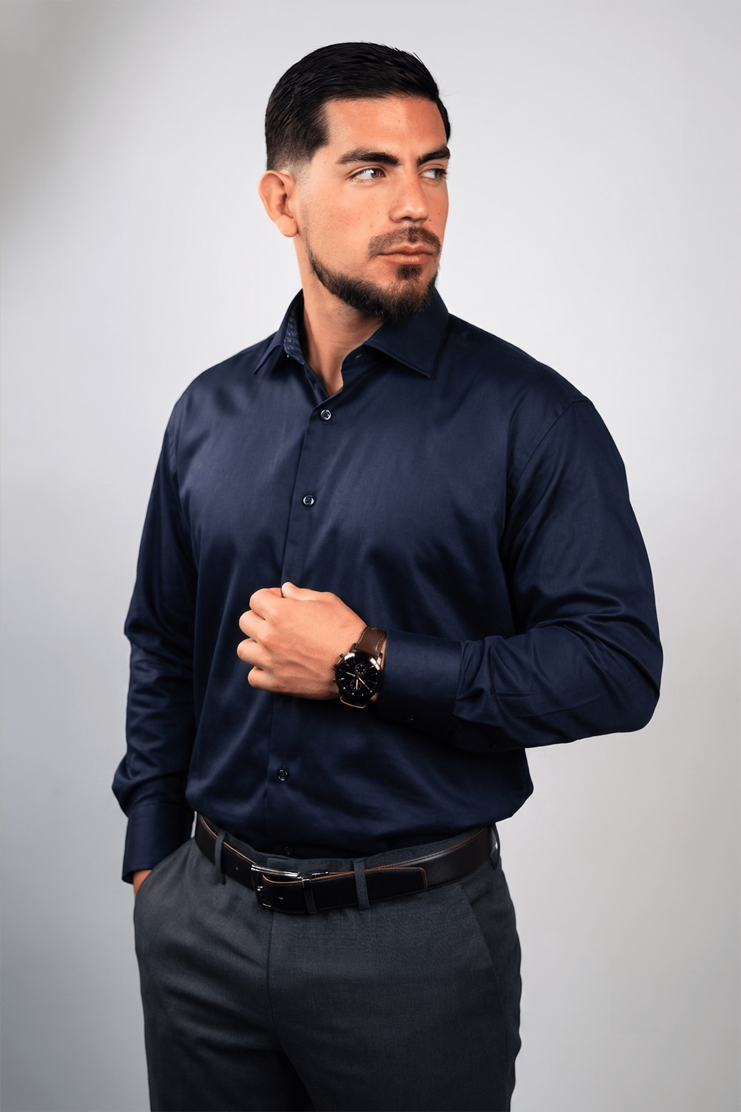 Preventa - Camisa Azul Noche Algodón Stretch Regular Fit - BARBADENS
