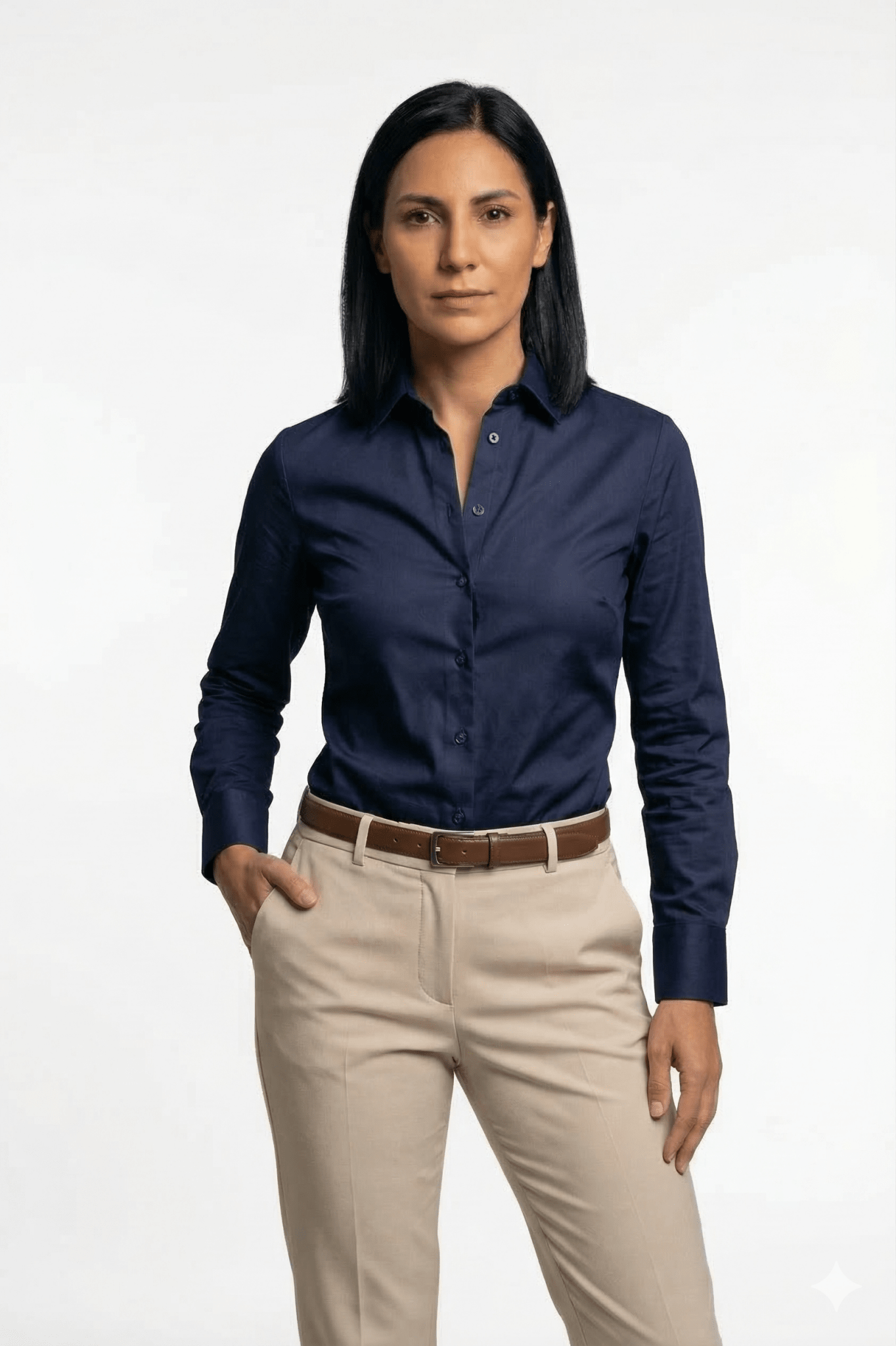 Preventa - Camisa Mujer Azul Noche Algodón Stretch Slim Fit - BARBADENS