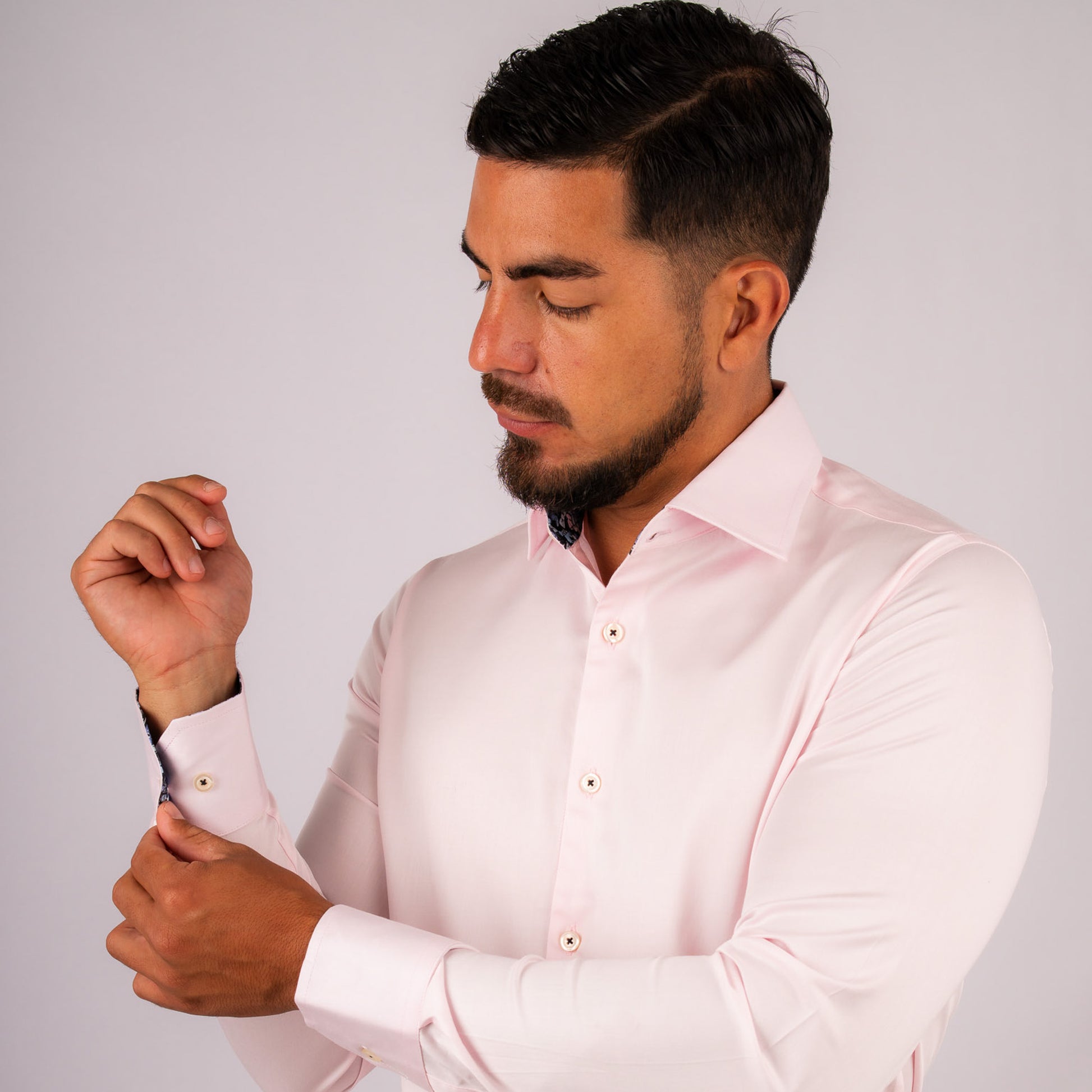 Camisa Rosada c/Azul Algodón Stretch Slim Fit - BARBADENS