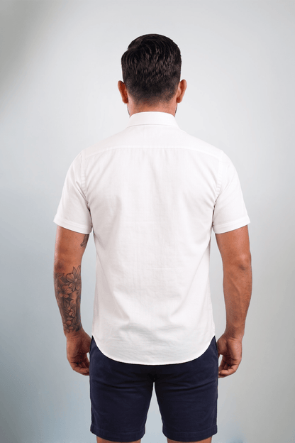 Preventa - Camisa Blanca Manga Corta Algodón Bambú Slim Fit - BARBADENS