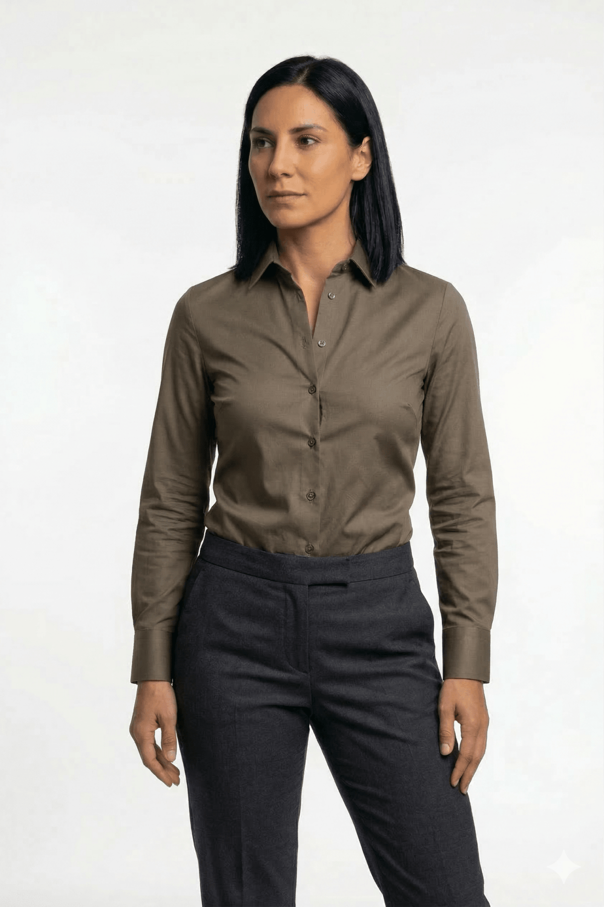 Preventa - Camisa Mujer Café Algodón Stretch Slim Fit - BARBADENS