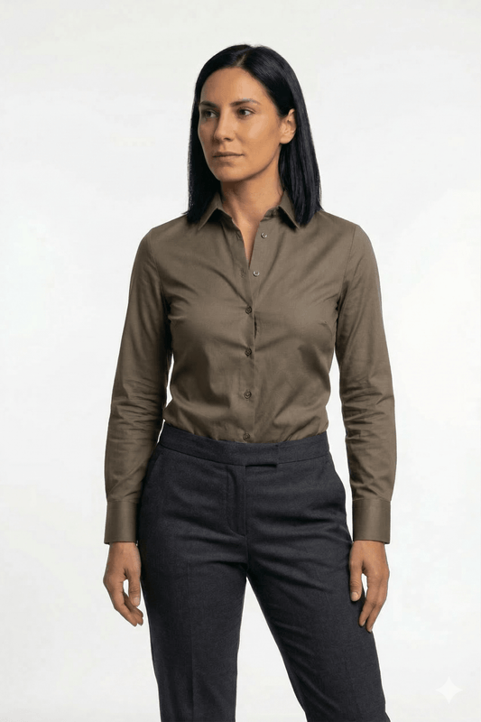 Preventa - Camisa Mujer Café Algodón Stretch Slim Fit - BARBADENS