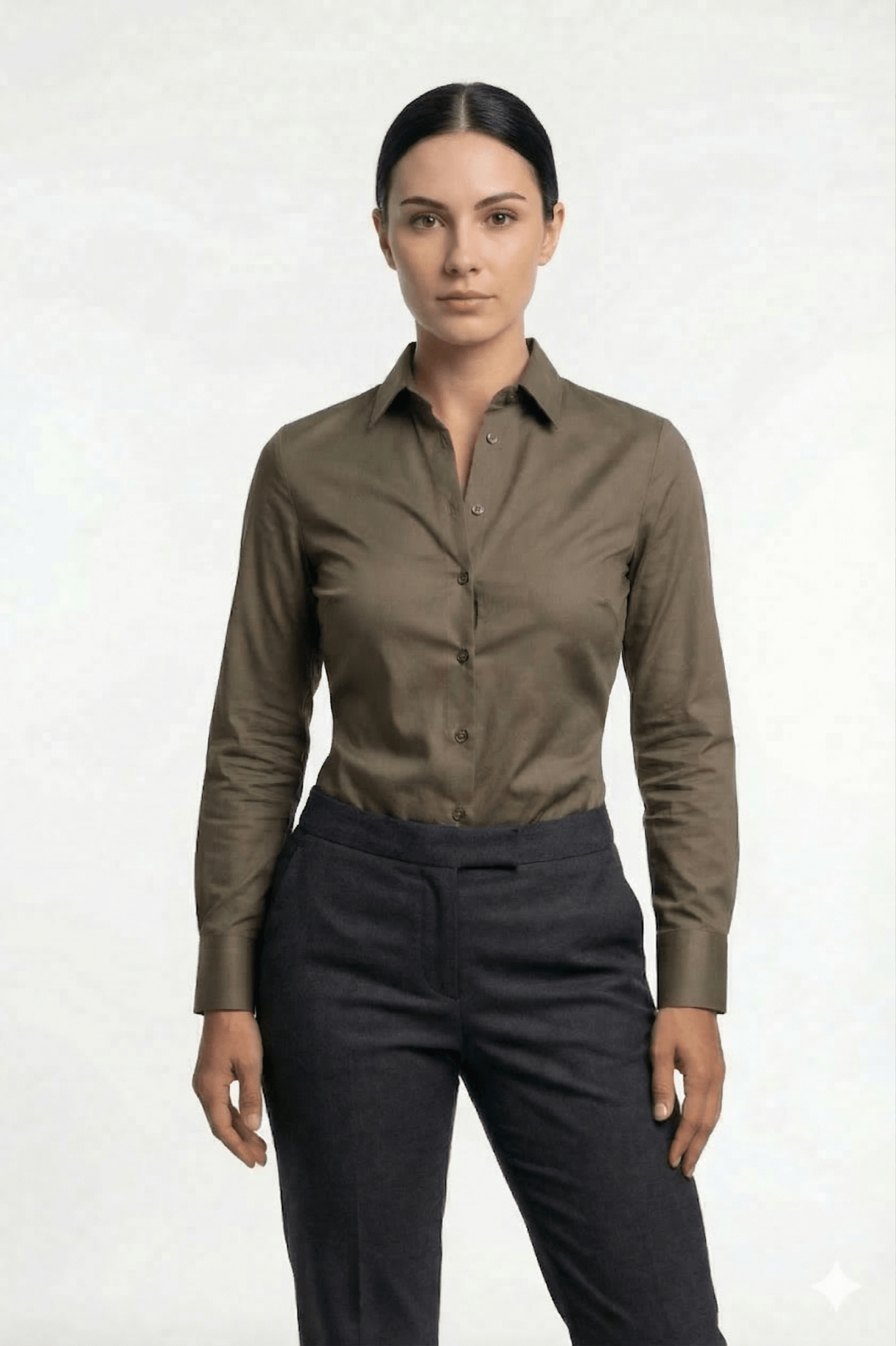 Preventa - Camisa Mujer Café Algodón Stretch Slim Fit - BARBADENS
