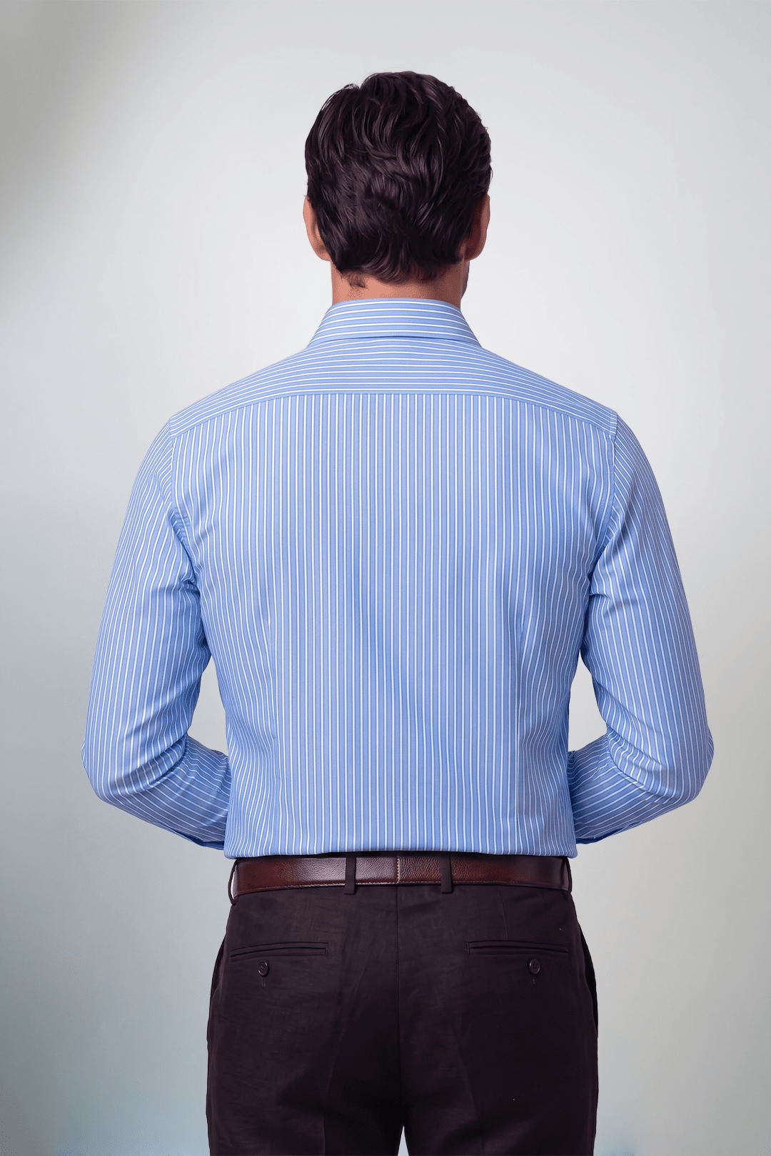 Preventa - Camisa Celeste Líneas Algodón Bambú Slim Fit - BARBADENS