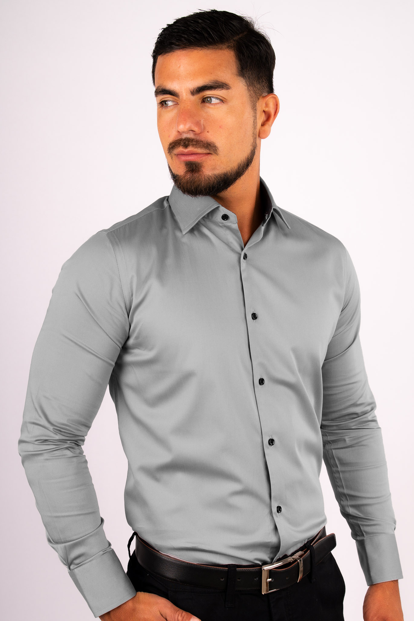 Preventa - Camisa Gris Algodón Strech Slim Fit