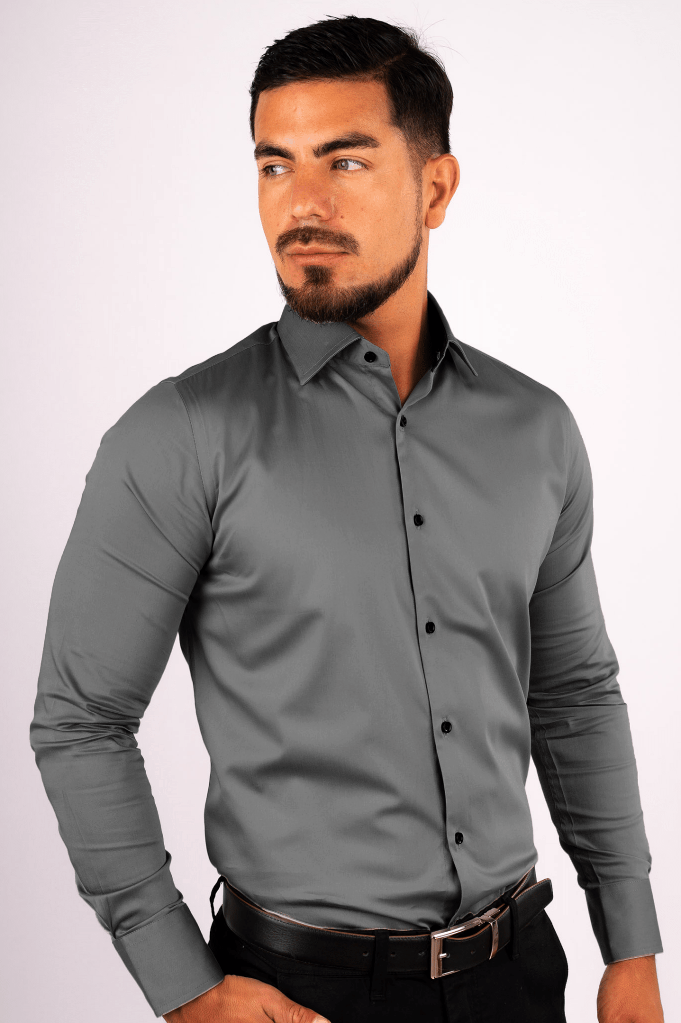 Camisa Gris Algodón Strech Slim Fit - BARBADENS