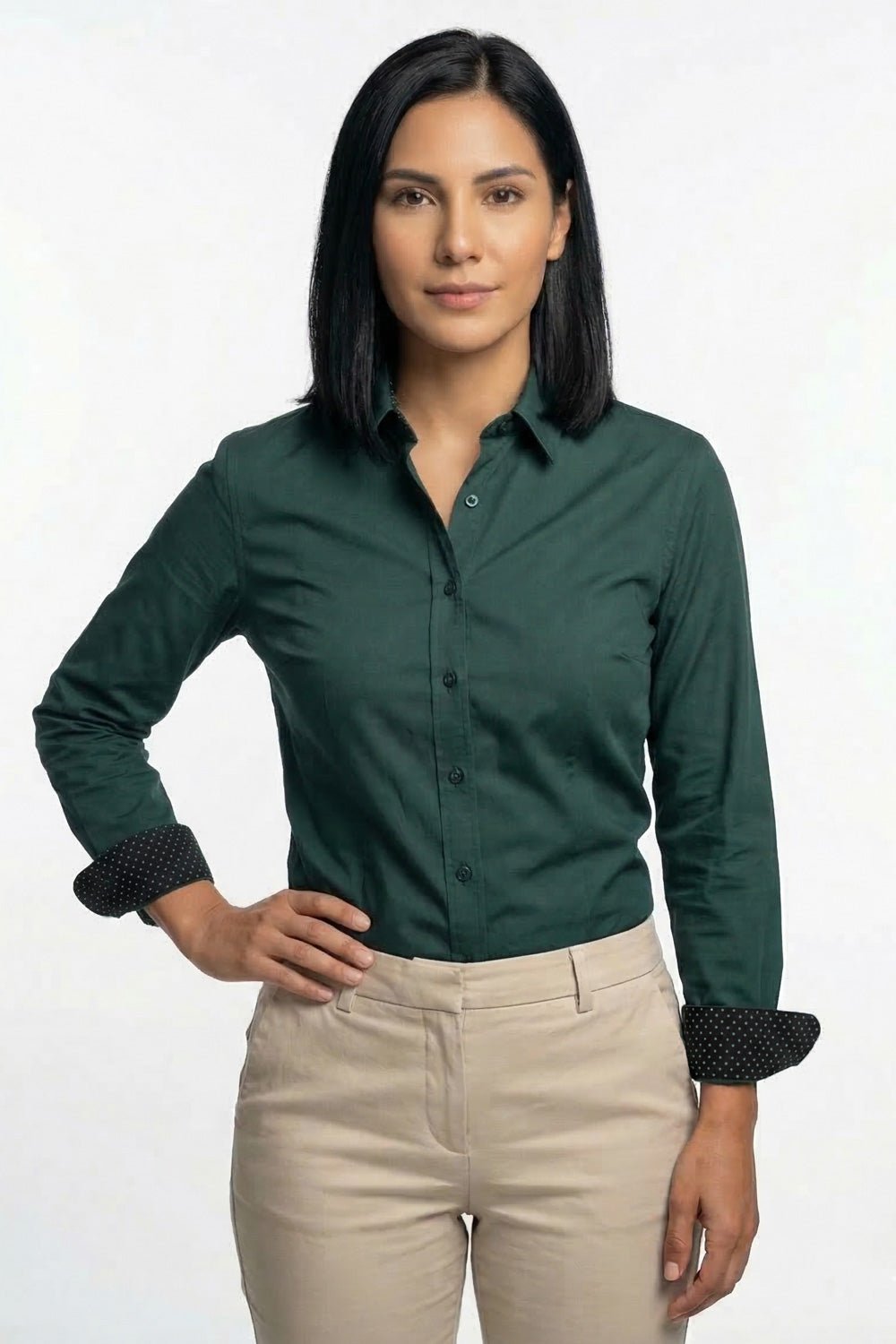 Preventa - Camisa Mujer Verde Jade Algodón Stretch Slim Fit - BARBADENS