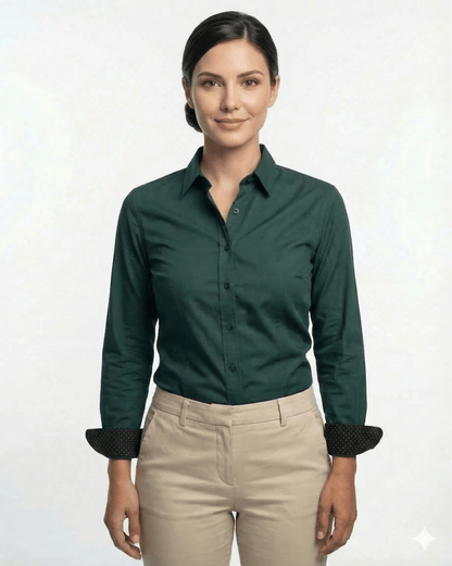 Preventa - Camisa Mujer Verde Jade Algodón Stretch Slim Fit - BARBADENS