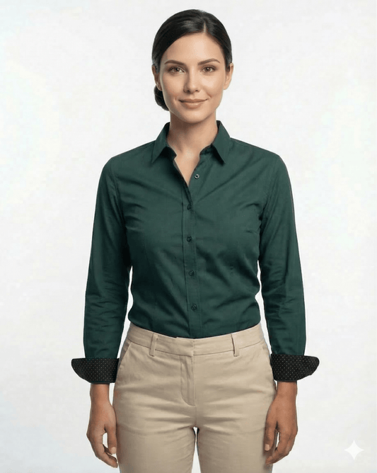 Preventa - Camisa Mujer Verde Jade Algodón Stretch Slim Fit - BARBADENS