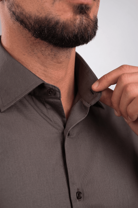 Preventa - Camisa Marrón Algodón Stretch Slim Fit - BARBADENS