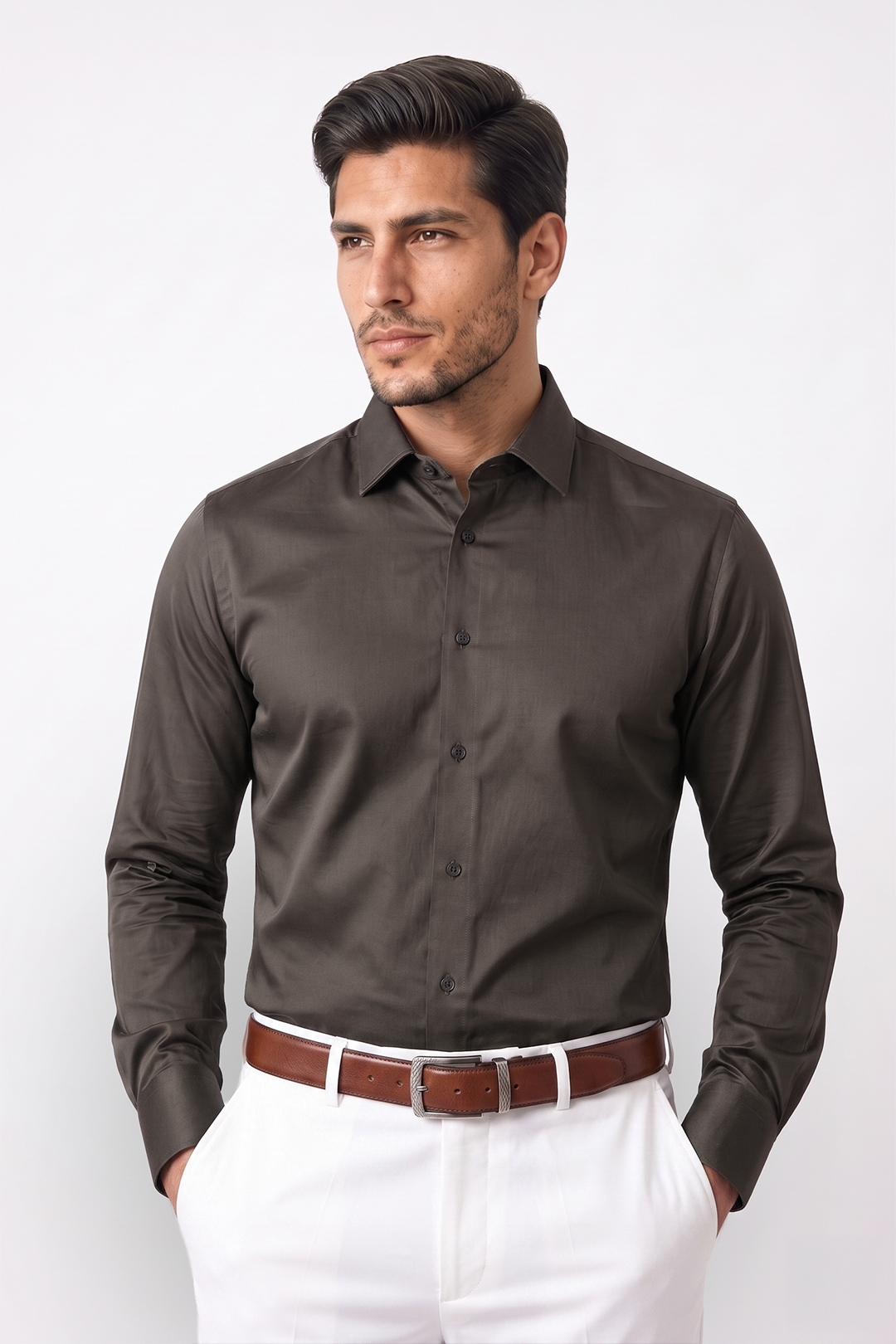 Preventa - Camisa Mocca Algodón Stretch Slim Fit