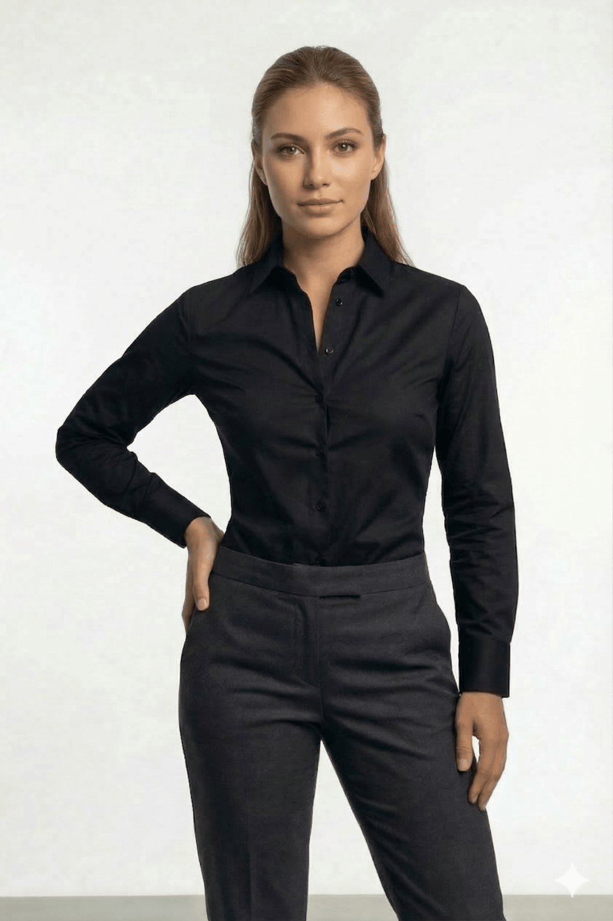 Preventa - Camisa Mujer Negra Algodón Stretch Slim Fit - BARBADENS