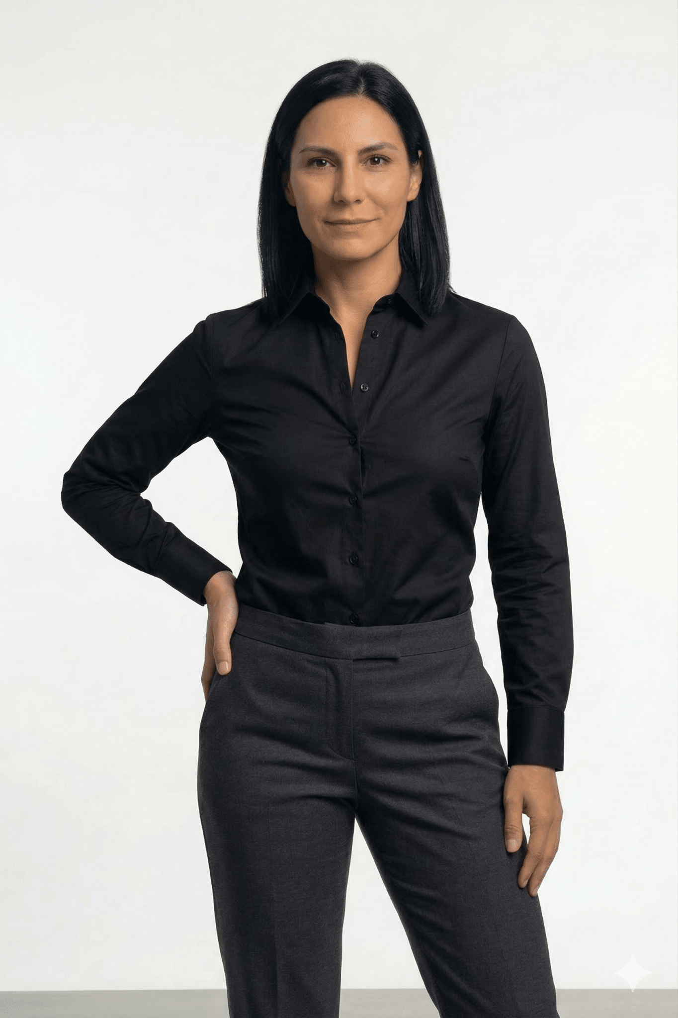 Preventa - Camisa Mujer Negra Algodón Stretch Slim Fit - BARBADENS