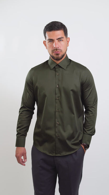 Preventa - Camisa Verde Militar Algodón Stretch Slim Fit