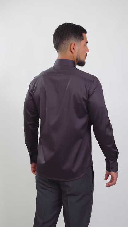 Camisa Slim Fit Algodón Stretch Marrón