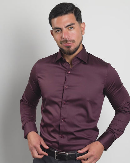 Preventa - Camisa Vino Algodón Stretch Slim Fit
