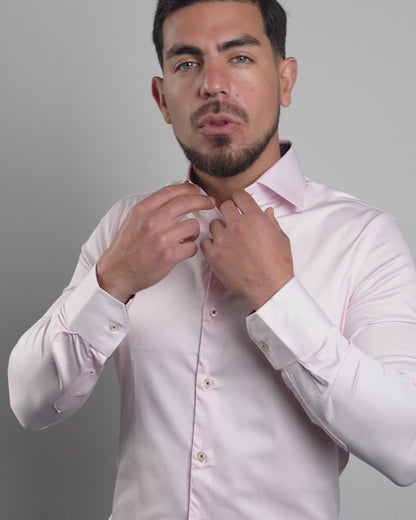 Camisa Rosada c/Guinda Algodón Stretch Slim Fit