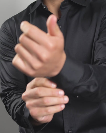 Preventa - Camisa Negra Algodón Stretch Slim Fit