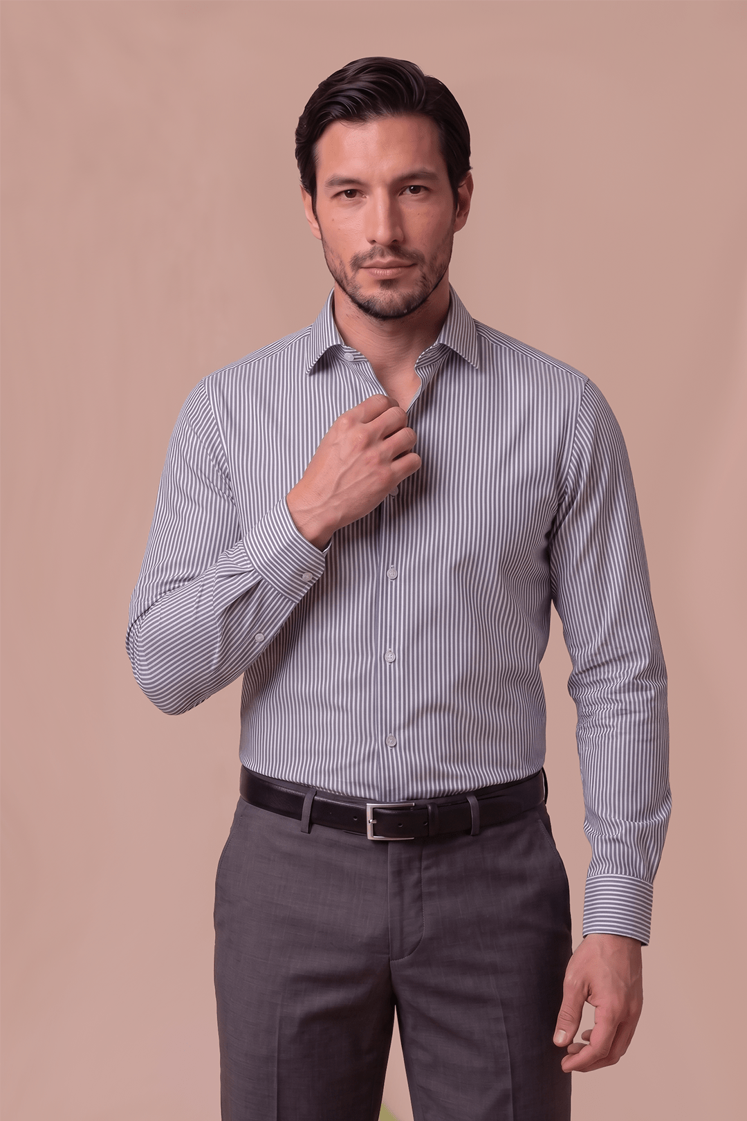 Camisa Rayas Azul Algodón Bambú Slim Fit - BARBADENS