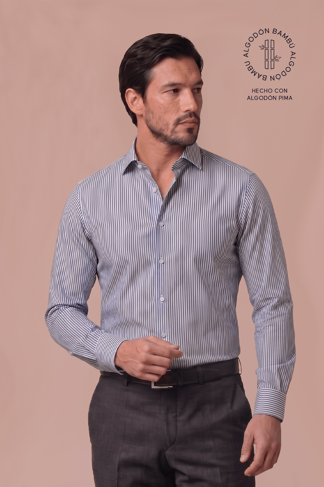 Camisa Rayas Azul Algodón Bambú Slim Fit - BARBADENS