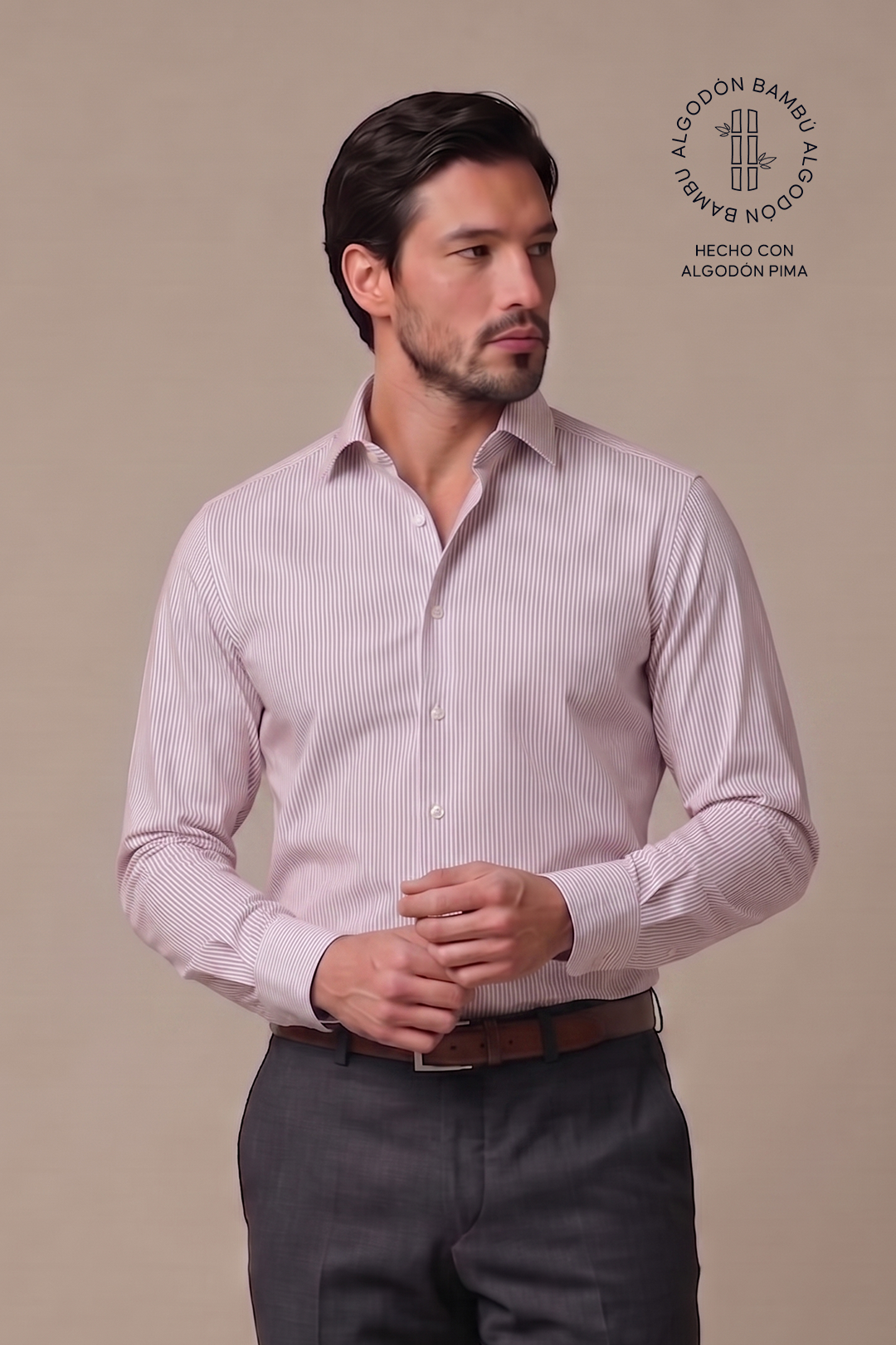 Preventa - Camisa Rayas Rosada Bambú Algodón Stretch Slim Fit